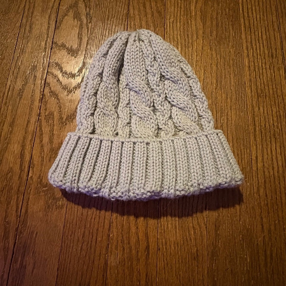 Chunky Gray Cable Knit Beanie Hat with Ribbed Cuff |‎ One Size | RN#144909